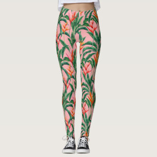 Leggings Oiseaux Floraux Tropicaux Du Paradis Feuille De Pa