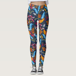Leggings Oiseaux oranges et fougères botaniques