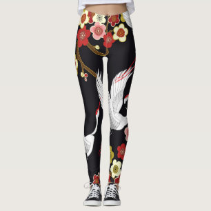Leggings Oiseaux volants : Heron de grue japonais.