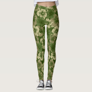 Leggings Olive florale tropicale hawaïenne de ketmie épique