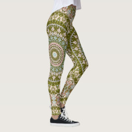 Leggings Olive Green et Pastel Mandala Motif