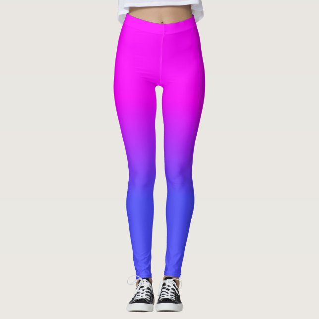 Leggings Ombré couleur bleu néon et rose chaud (Devant)
