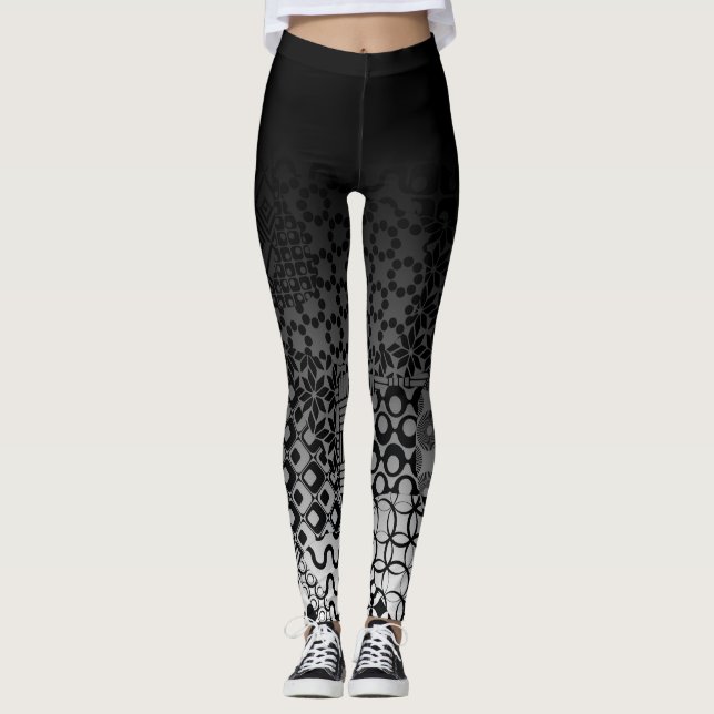 Leggings Ombre noir avec les motifs noirs et blancs uniques (Devant)