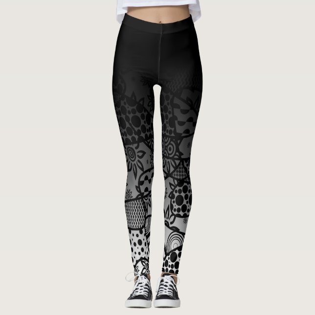 Leggings Ombre noir avec Motif noir et blanc Abstrait 3 (Devant)