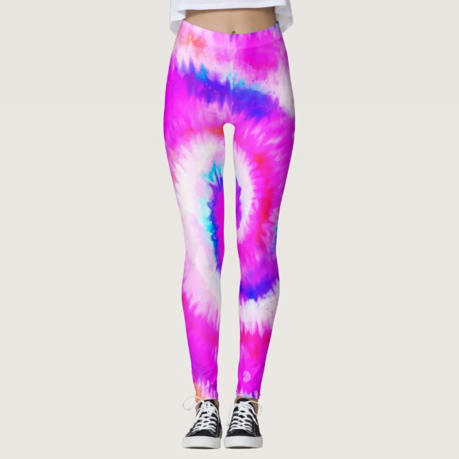Leggings Ombre Tie Dye Rainbow Swirl Fuchsia (Devant)