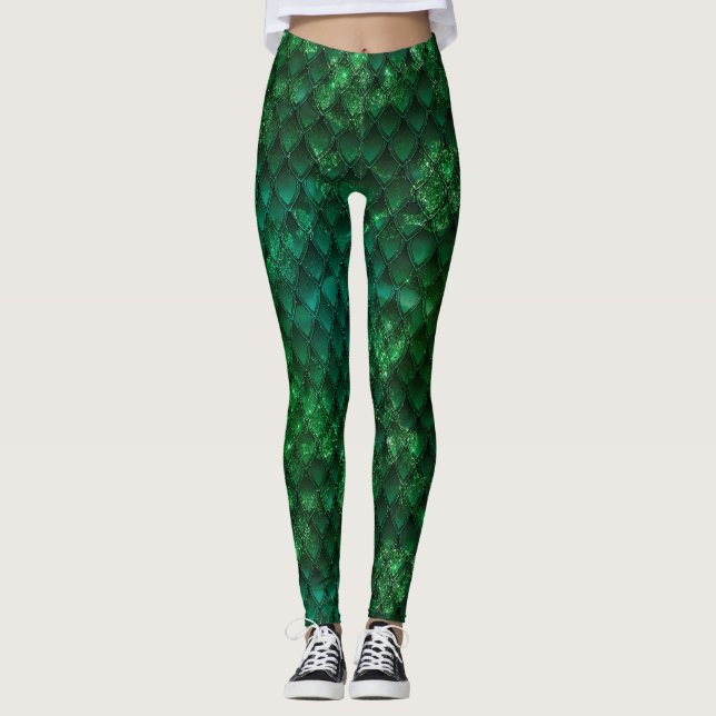 Leggings Ombre vert foncé et écharpes dragon (Devant)
