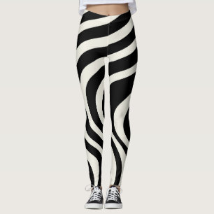 Leggings Ondes de style rétro noir et blanc