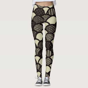 Leggings Ondes géométriques japonaises monochromes motif