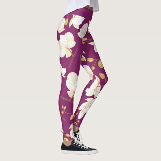 Leggings Or, blanc & magenta élégant orchidée floral modern (Droite)