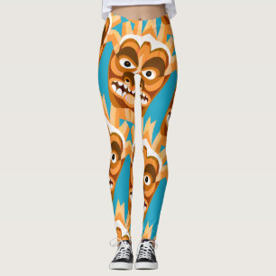 Leggings Or drôle et Teal de monstre de Tiki