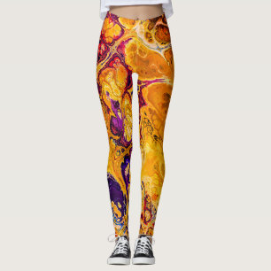 Leggings Orange doré et violet art fractal