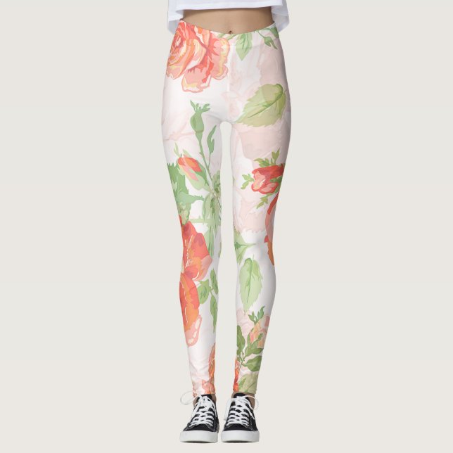 Leggings Orange floral rose fiançailles (Devant)
