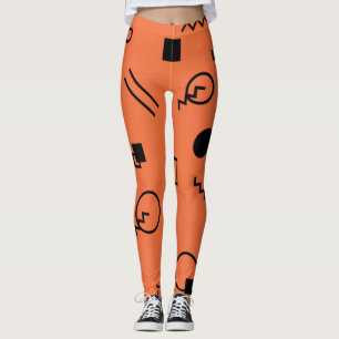 Leggings Orange, fun, trendy, geometric Memphis graphic
