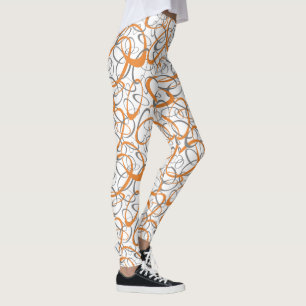 Leggings orange gris mod rétro boucles motif géométrique