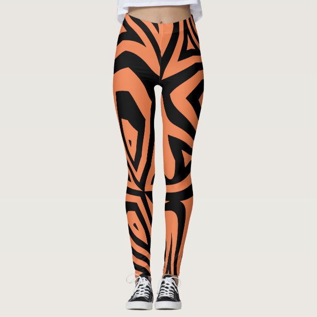 Leggings Orange Noir Abstrait Zèbre Imprimer Légendes Femme (Devant)