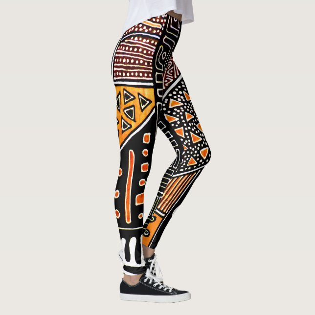 Leggings Orange-Noir-Brown Pignon En Tissu De Boue (Droite)