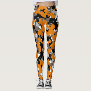 Leggings Orange Noir Gris Brun Camouflage Camo Imprimé
