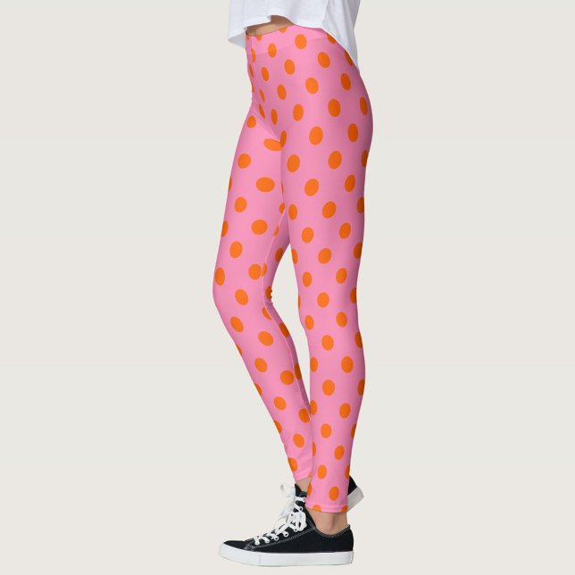 Leggings Orange On Rose Pois Design Motif (Créateur téléchargé)