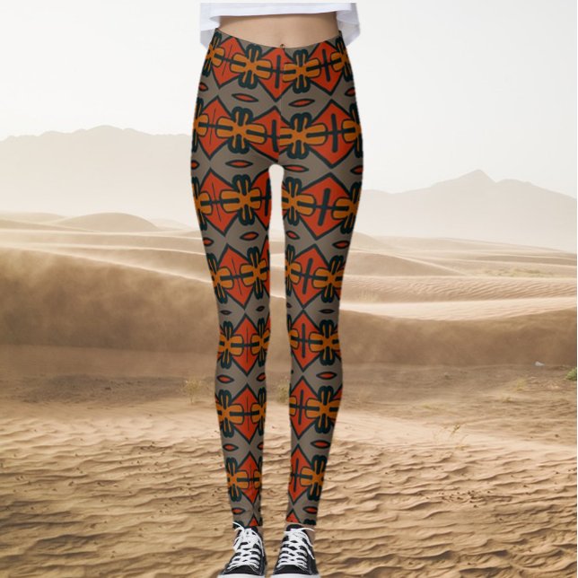 Leggings Orange Tribal et Motif d'or (Bookmark my store: https://www.zazzle.com/store/capricepetit?rf=238091145531749709)
