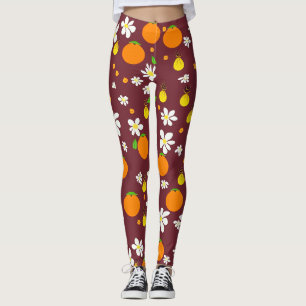 Leggings Oranges de style japonais et Motif de fleurs d'ora