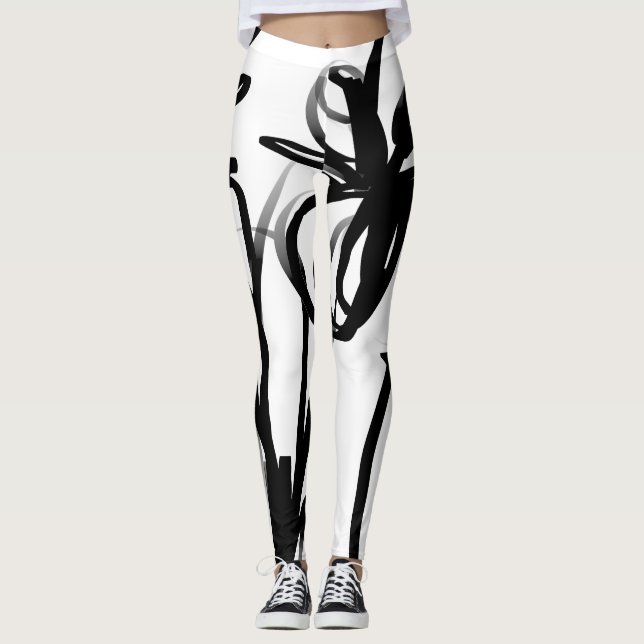 Leggings Orchidée Blanc : Abstrait blanc et noir (Devant)