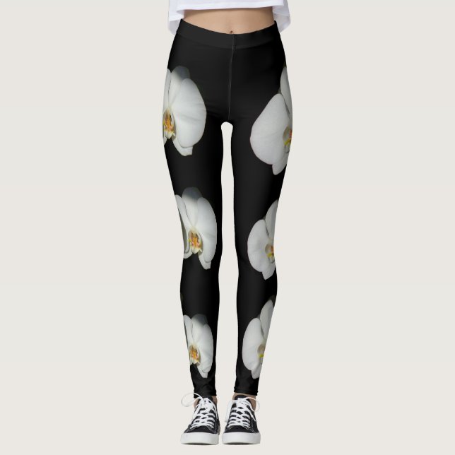 Leggings Orchidée blanche, fleurs blanches tropicales (Devant)