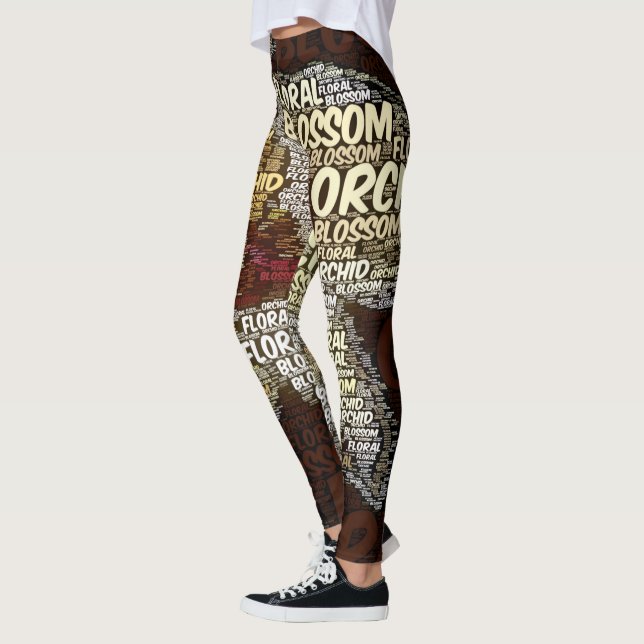 Leggings Orchidée Florale Blossom Mot Nuage sur Bourgogne (Gauche)