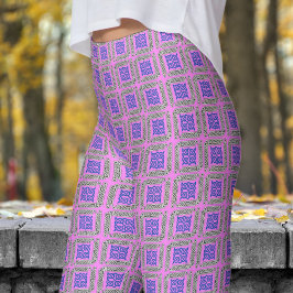 Leggings Orchidée violette et Motif tribal noir