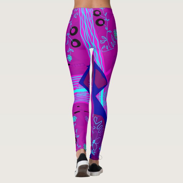 Leggings Origami Chintz (L) Fuchsia Turquoise Blue Magenta (Dos)