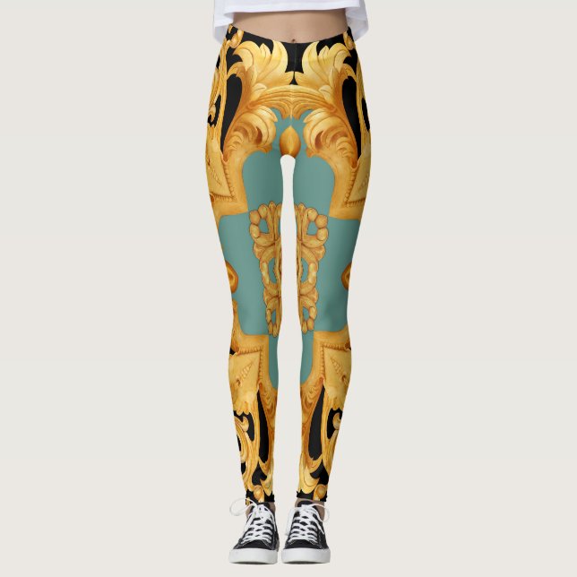 Leggings Ornement baroque doré éléments 3D (Devant)
