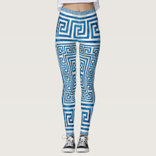 Leggings Ornement de clé grecque - Mander grec - Marbre ble