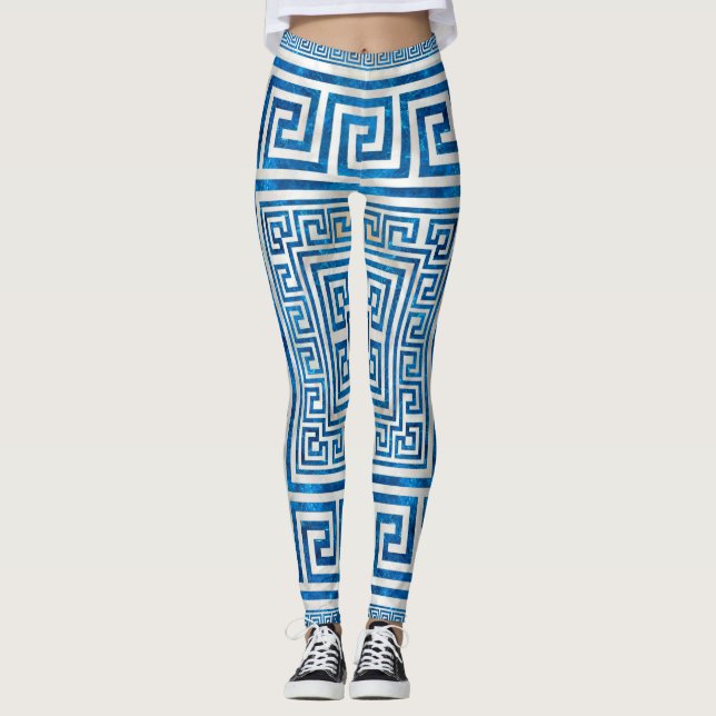 Leggings Ornement de clé grecque - Mander grec - Marbre ble (Devant)