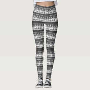 Leggings Ornement d'hiver noir et blanc scandinave