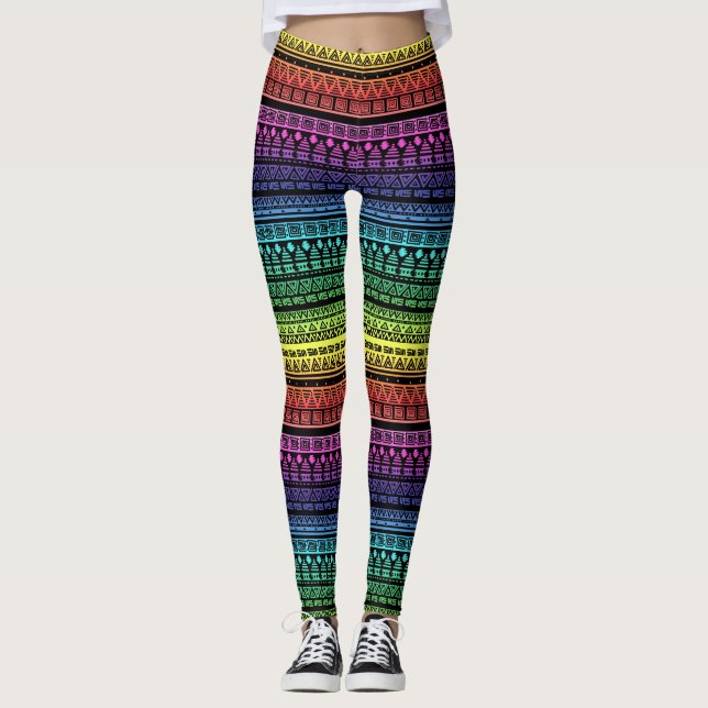 Leggings Ornement ethnique, arc en ciel (Devant)