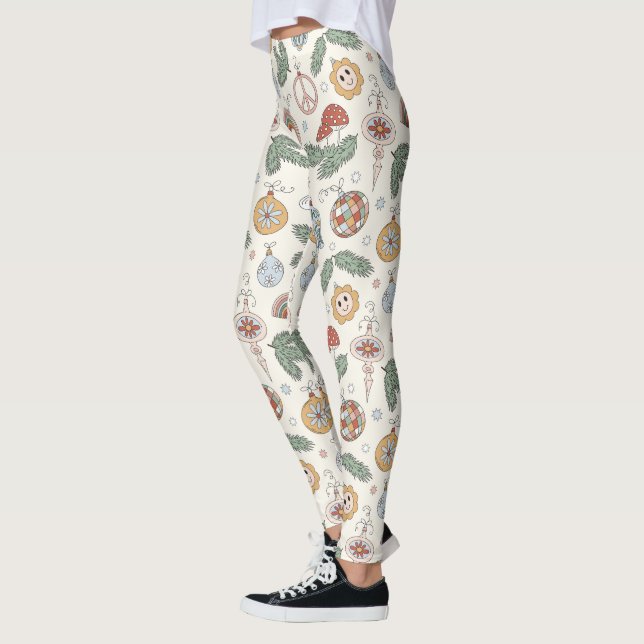 Leggings Ornements de Noël anciens et panneaux de paix (Gauche)