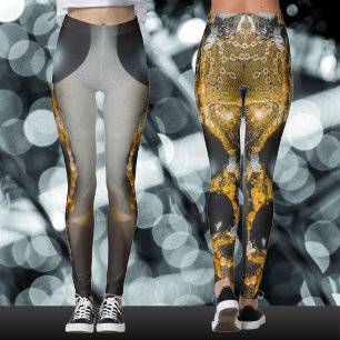 Leggings Ornements de Noël gris noir avec des guirlandes