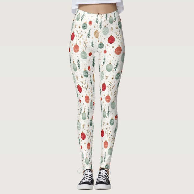 Leggings Ornements de Noël Rétro (Devant)