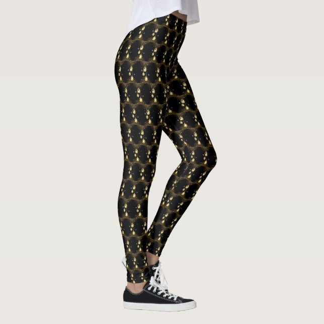 Leggings Ornements dorés de Noël Étoiles brillantes Noir (Droite)