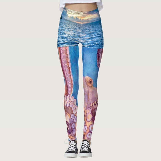 Leggings Oui, c'est une plage de Pieuvre pour femmes Leggin (Devant)