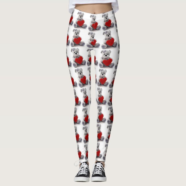 Leggings Ours gris Teddy tenant des jambes du coeur (Devant)