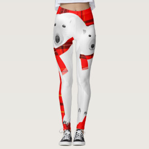 Leggings Ours polaire et loup blanc avec écharpe à carreaux