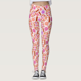 Leggings Pagaies de Pickleball avec Motif de fleurs rétro