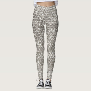 Leggings Paillettes métalliques argentées uniques Glam