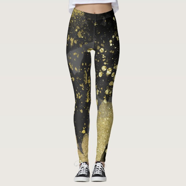 Leggings Paillettes noir et or Glam Grunge éclaboussures mo (Devant)