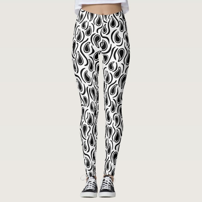Leggings Paisley Abstrait 230523 - Noir et blanc (Devant)