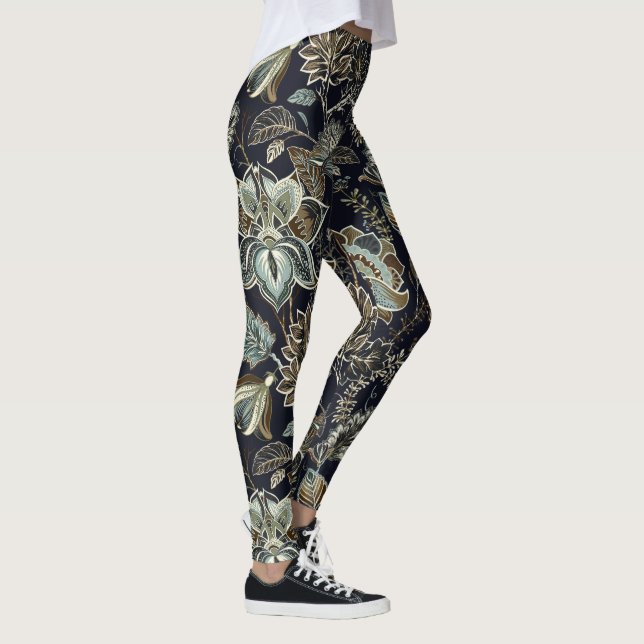 Leggings Paisley antique fleurit le motif noir d'arrière - (Droite)