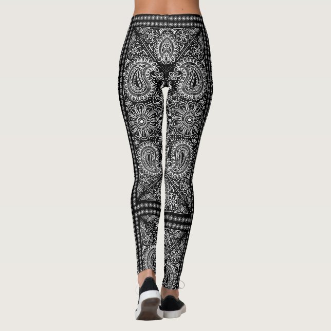 Leggings Paisley Bandana Boho noir et blanc (Dos)