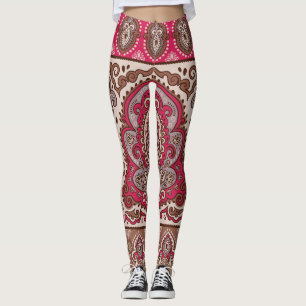 Leggings Paisley floral indien, motif de mandala ethnique.