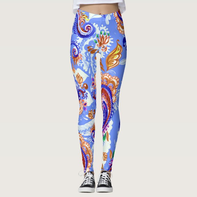 Leggings Paisley Handcraft : Aquarelle Arrière - plan asiat (Devant)