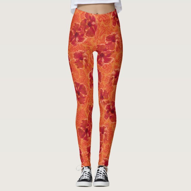 Leggings Paisley Hibiscus Vintage psychédélique (Devant)